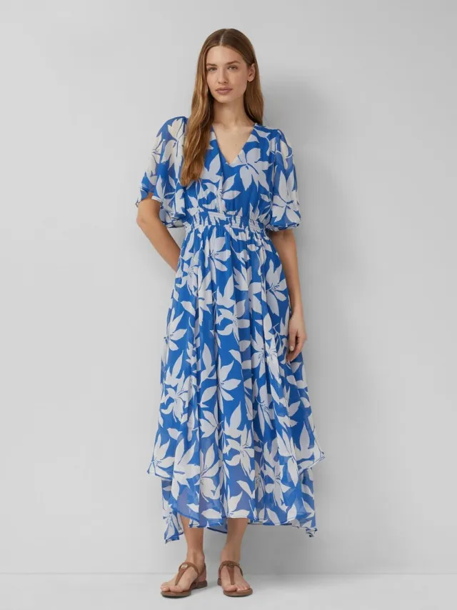 S.Oliver female - Chiffon maxi-jurk met gesmokte taille oceaanblauw