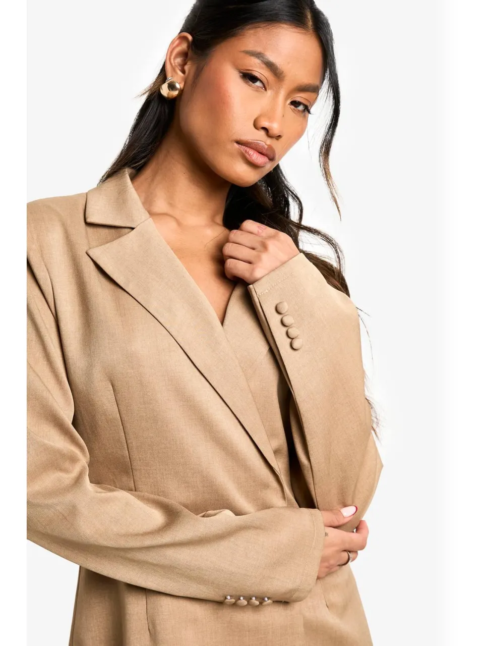 boohoo Dames Gestructureerde oversized wrap blazerjurk steen, foto 4