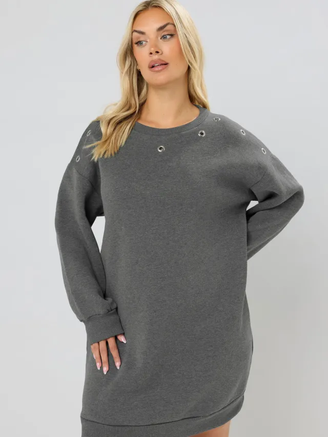 Yours Grijze Sweatshirtjurk Met Oogjes-56 Grey