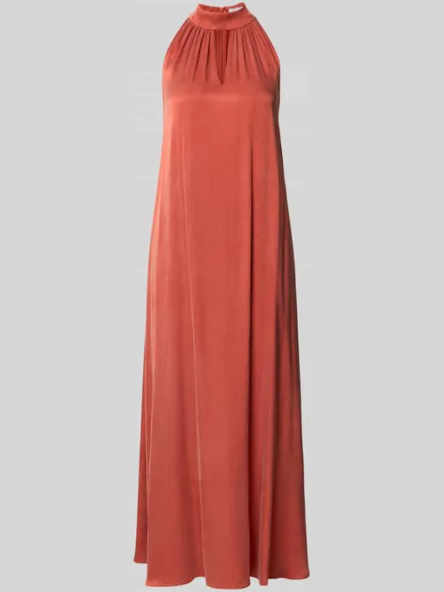 Jake*s Collection midi-jurk van viscosemix met halter roestrood, foto 2