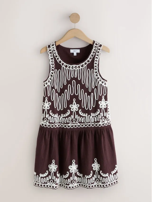 Next Dames - Mini-jurk met borduursels en tape - Bruin Chocolate Brown