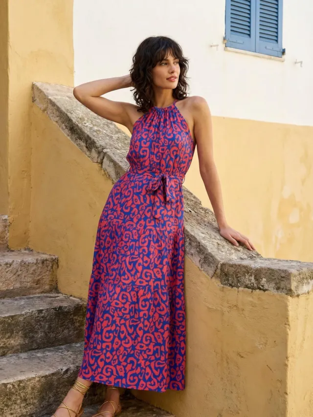 Trendyol TRENDYOLMİLLA Dames Roze Dierenprint Maxi Mouwloos Avond / Dagelijks Recht Jurken, foto 2