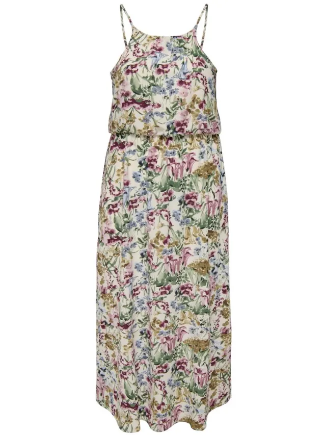 Only Carmakoma CARWINNER S/L MAXI DRESS WVN Dames Jurk Cloud Dancer AOP:BLURRY FLOWER