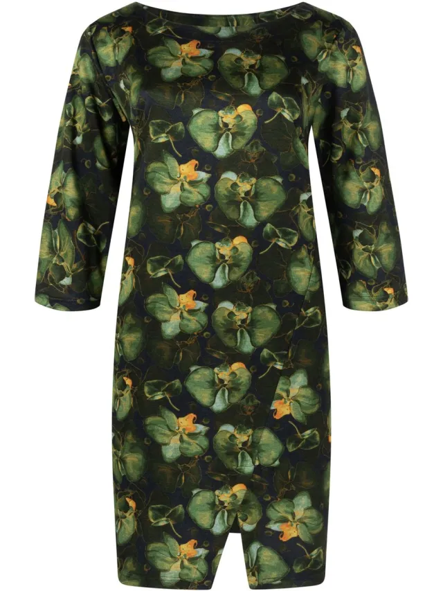 Ophilia jurk Angela print midnight flower/groen