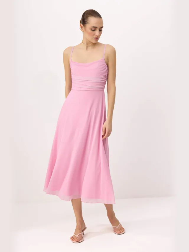 Trendyol TRENDYOLMİLLA Dames Roze Abstract Midi Mouwloos A-lijn Jurken
