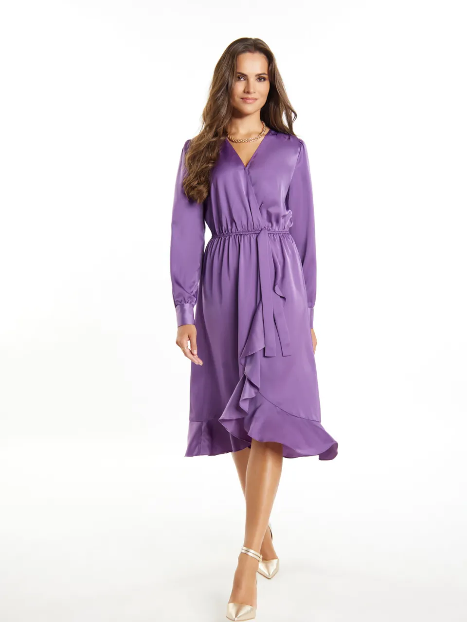 Faina Midi-jurk met lange mouwen Dames paars Lila