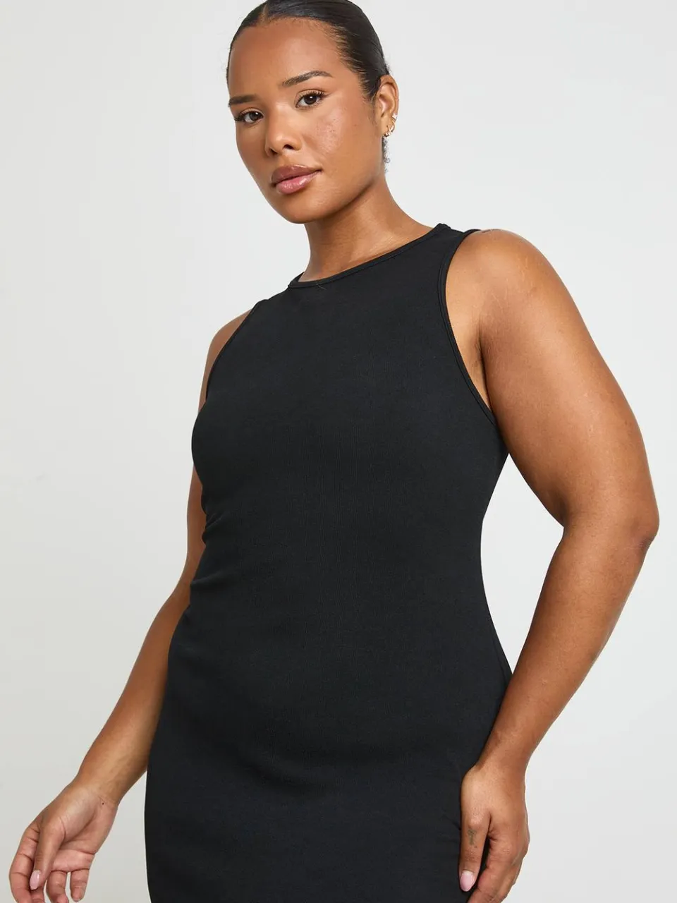 boohoo Dames Plus Basic Geribbelde Midi-jurk Met Racerneck zwart, foto 4