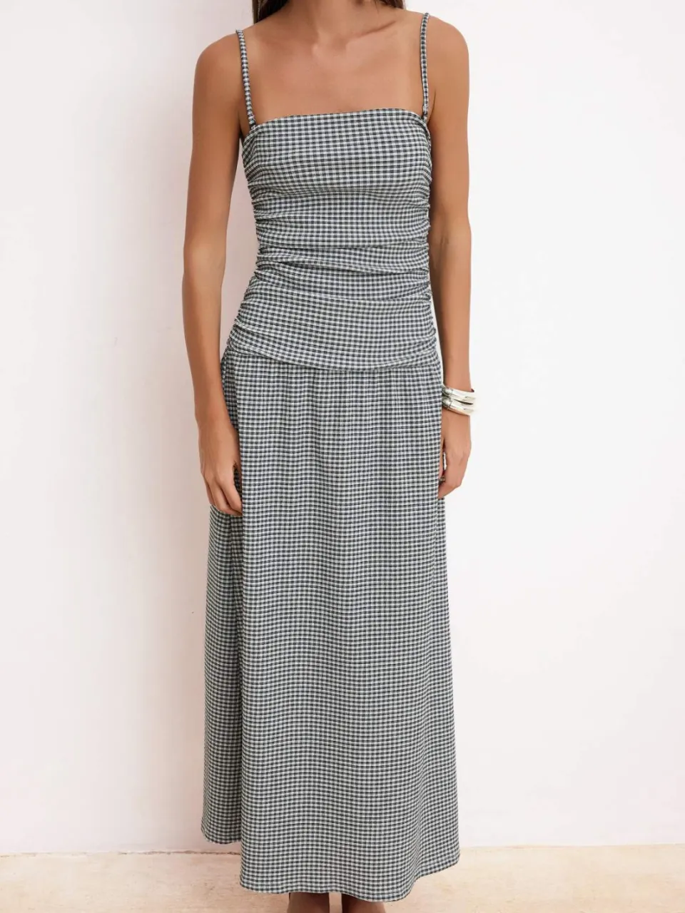 Turkishsouq Maxi-jurk voor dames met ruitjespatroon, mouwloos, casual/dagelijks, A-lijn Zwart