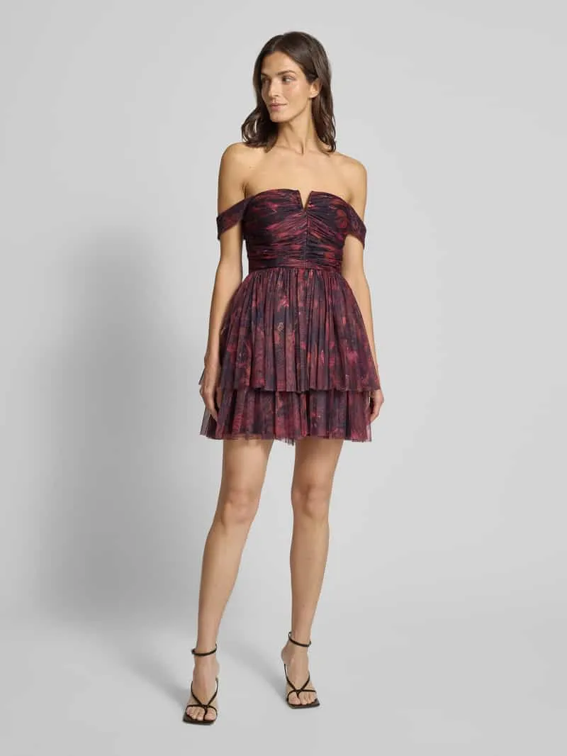 Jake*s Cocktail Cocktailjurk van mesh in off shoulder-look Chocoladebruin gemêleerd