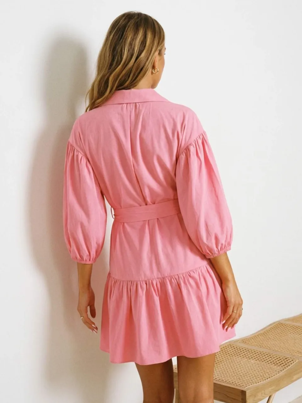 Trendyol TRENDYOLMİLLA Dames Roze Effen Extra Kort / Super Mini Driekwart mouw Strandkleding Skater Strandjurken, foto 2