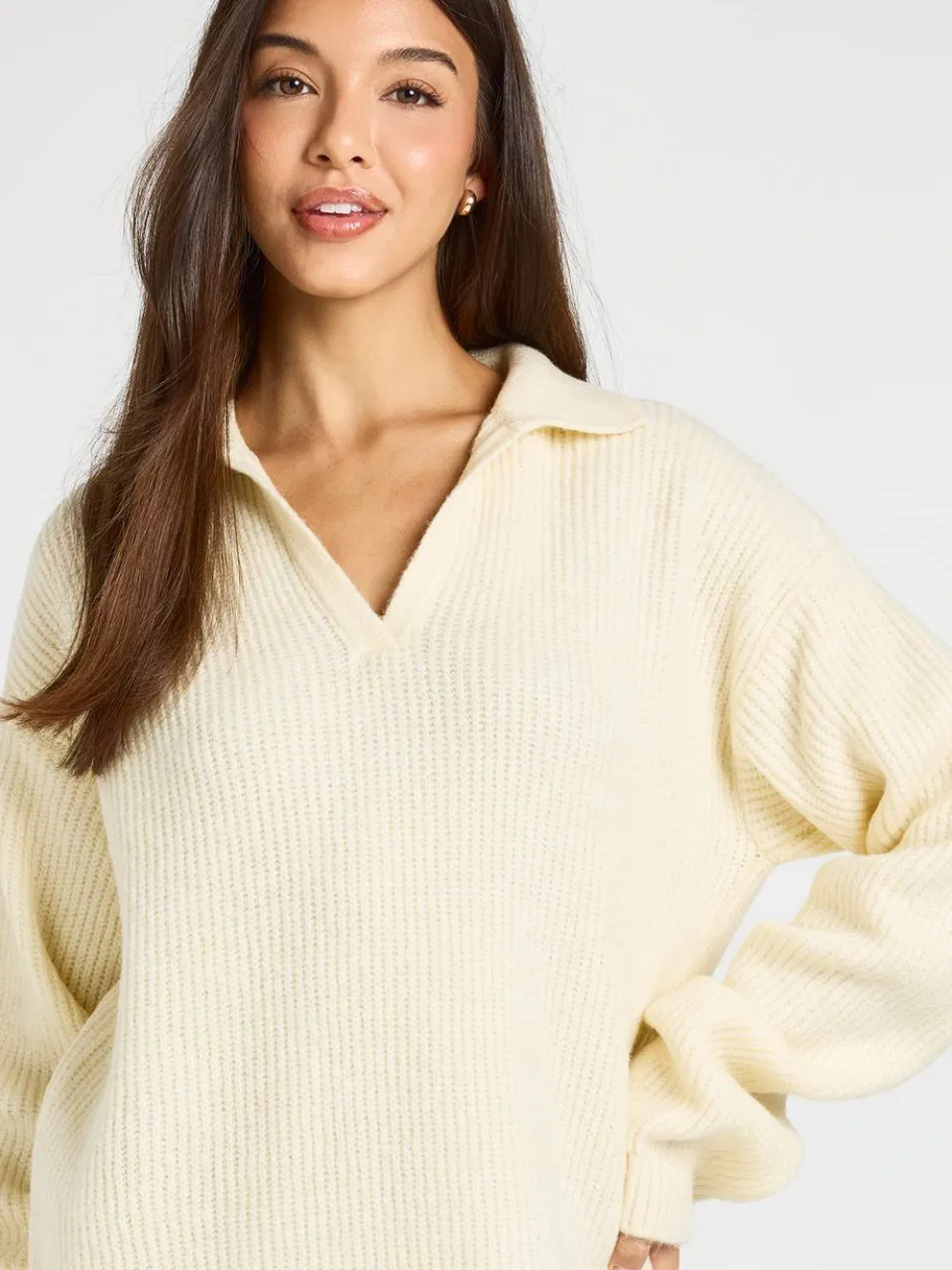 boohoo Dames Oversized Gebreide Mini-jurk Met Kraagdetail In Rugbystijl ecru, foto 4