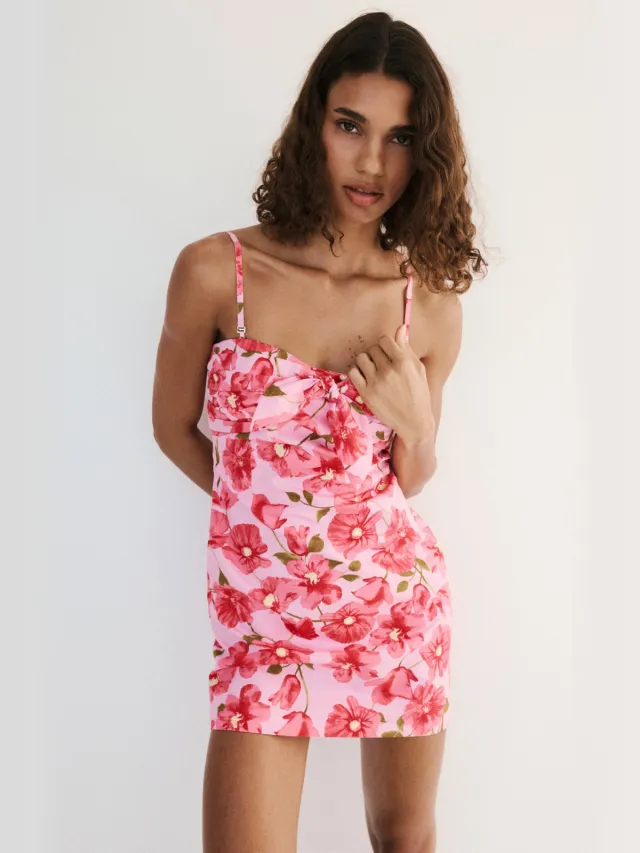 Mango strapless gebloemde jurk - roze Roze/groen