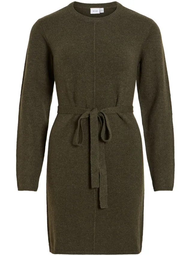 Vila Jurk Viliga L/s O-neck Belted Knit Dress 14115888 Forest Night/melange Dames Maat Groen