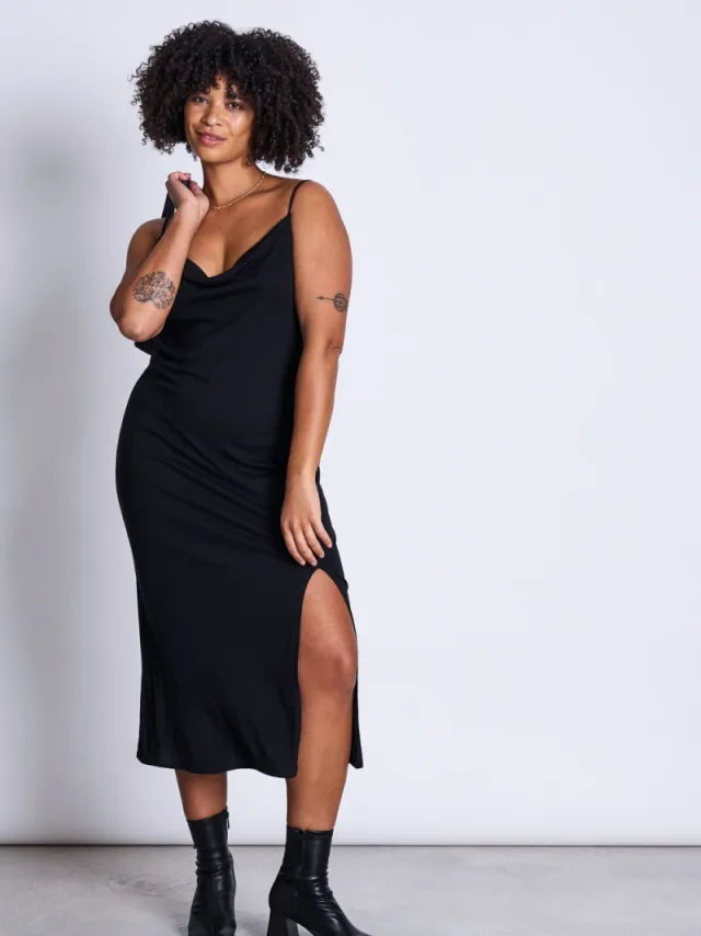 JAN N JUNE dames vegan Midi Jurk Helen Zwart