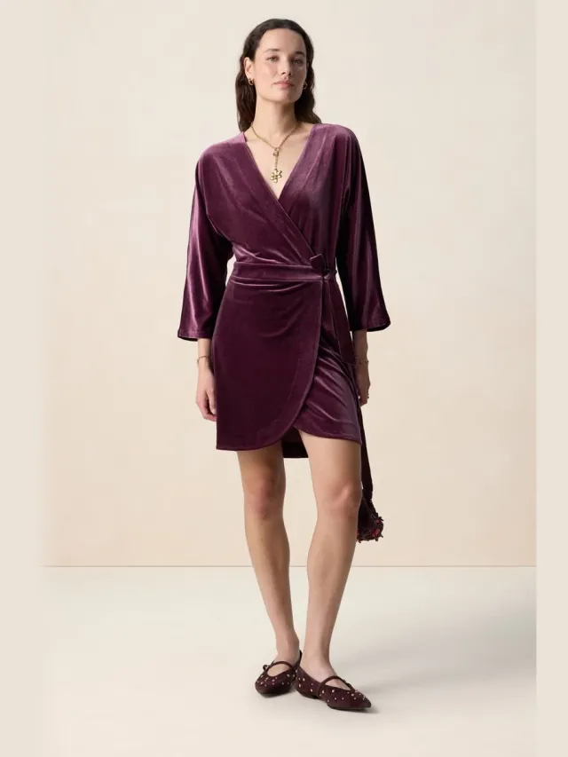 Sissy-Boy Donkerrode velvet overslag jurk D.Rood
