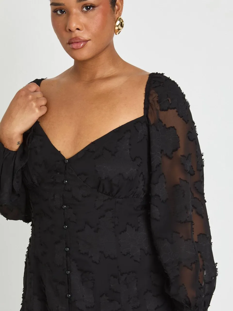 boohoo Dames Plus Burnout Bloemenprint Godet Zoom Mini Jurk zwart, foto 3
