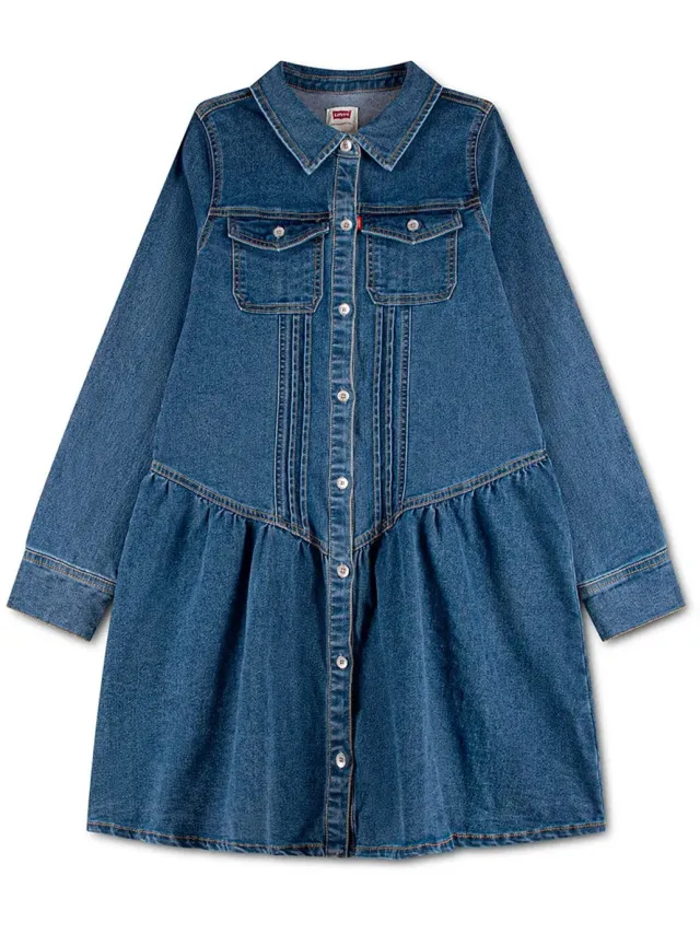 Levi's Levi´s ® Kids Long Drop Waist Lang Mouw Jurk Blauw 16 Years Meisje Lasso 1
