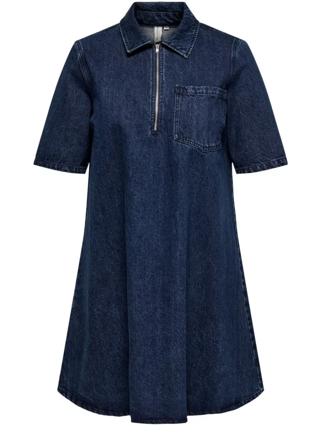 Only Carmakoma CARAMY 3/4 SLEEVE ZIP DRESS YOK - Meisjes - Mini jurken Dark Blue Denim