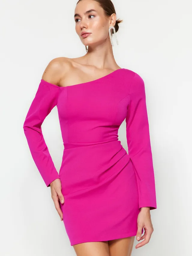 Trendyol TRENDYOLMİLLA Dames Roze Effen Kort / Mini Lang Stijlvol/Avond Bodycon Jurken, foto 2
