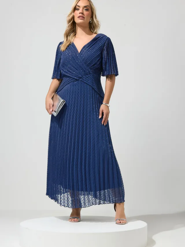 Yours London Yours Blauwe Geplisseerde Maxiwikkeljurksize 44 Blue
