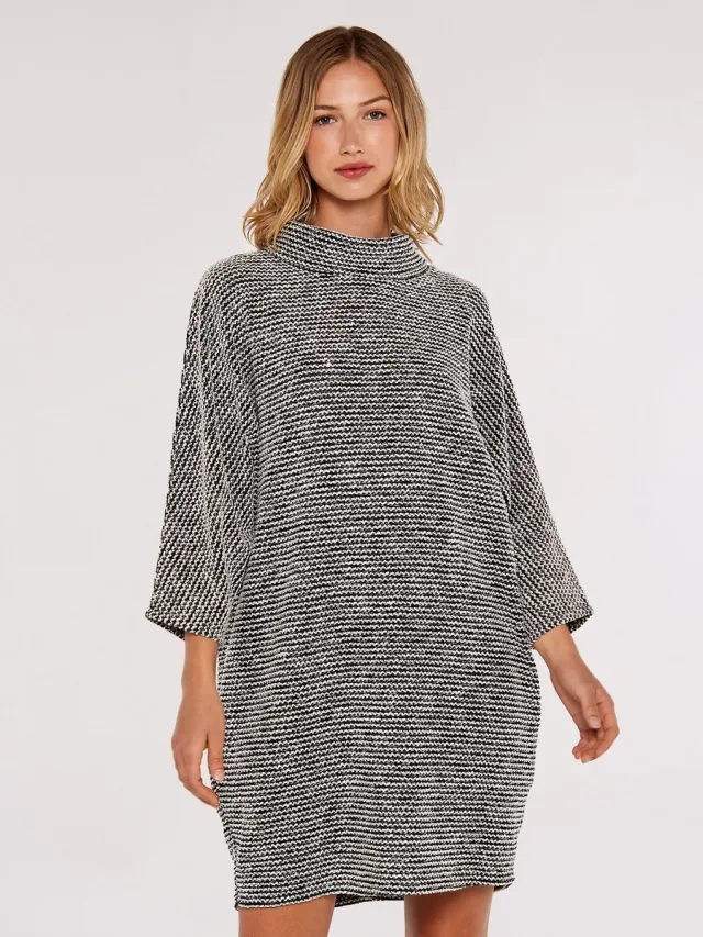 Apricot Cocoon-minijurk van bouclé-jersey Zwart