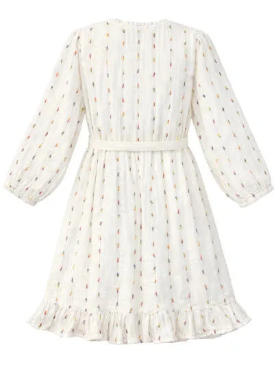 Smashed Lemon Witte jurk met subtiele multicolor details en ceintuur, foto 2
