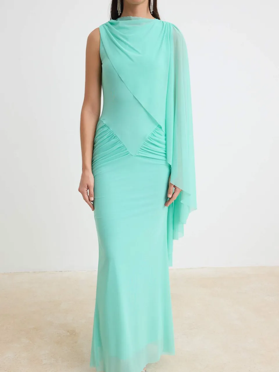 Trendyol TRENDYOLMİLLA Dames Groen Effen Maxi Mouwloos Diploma-uitreiking / Gala Recht Avond & Gala Jurk, foto 2