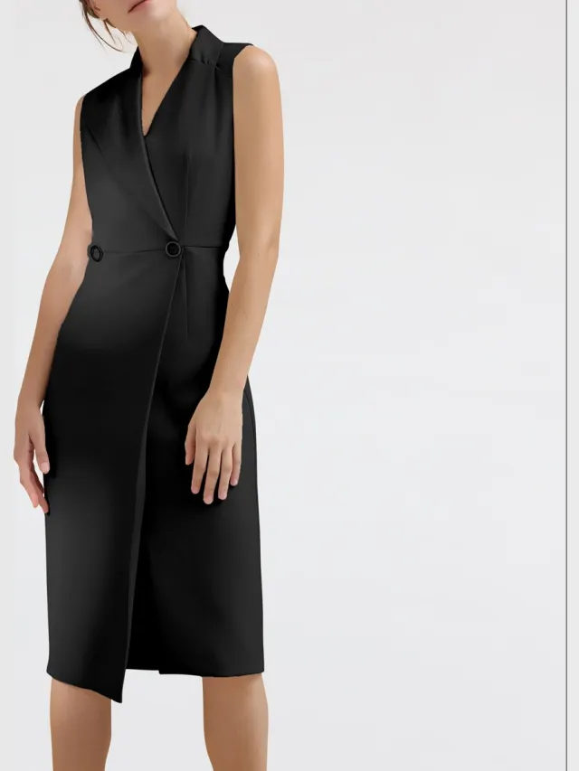 Smart & Joy Tailor wrap effect -jurk met bovenste kraag Zwart