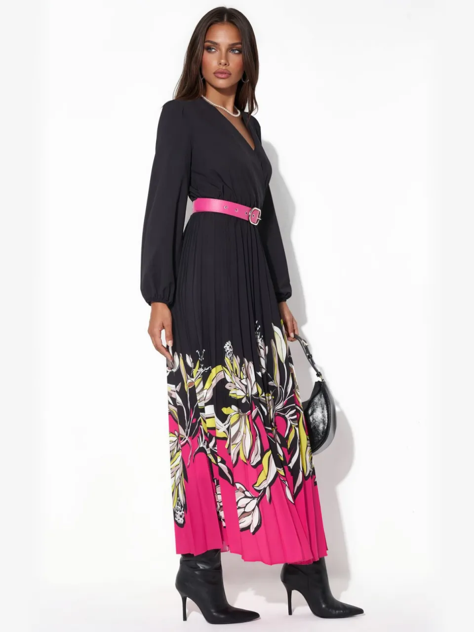 MSN Collection Bloemen Midi-jurk met Riem veelkleurig, foto 2