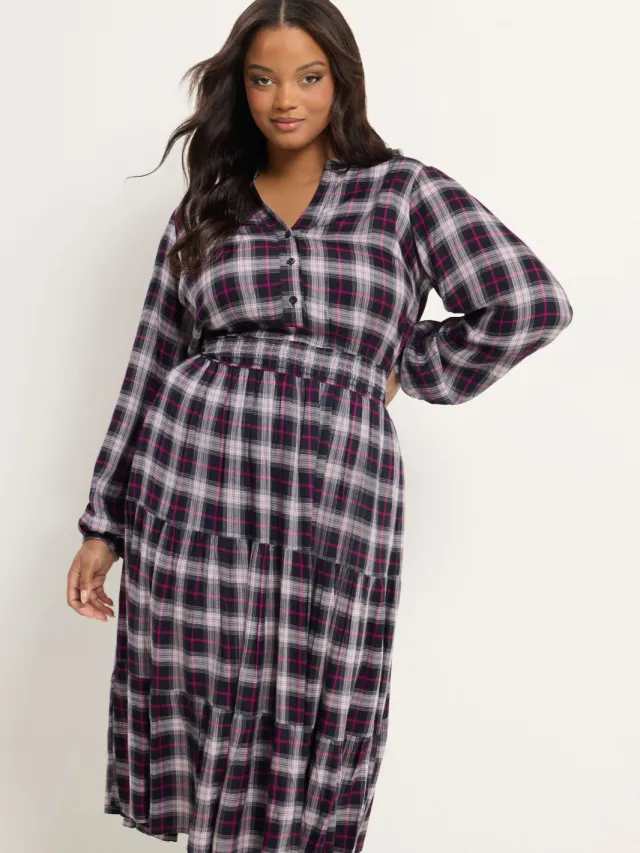 Yours Zwarte Geruite Gelaagde Midijurk Black