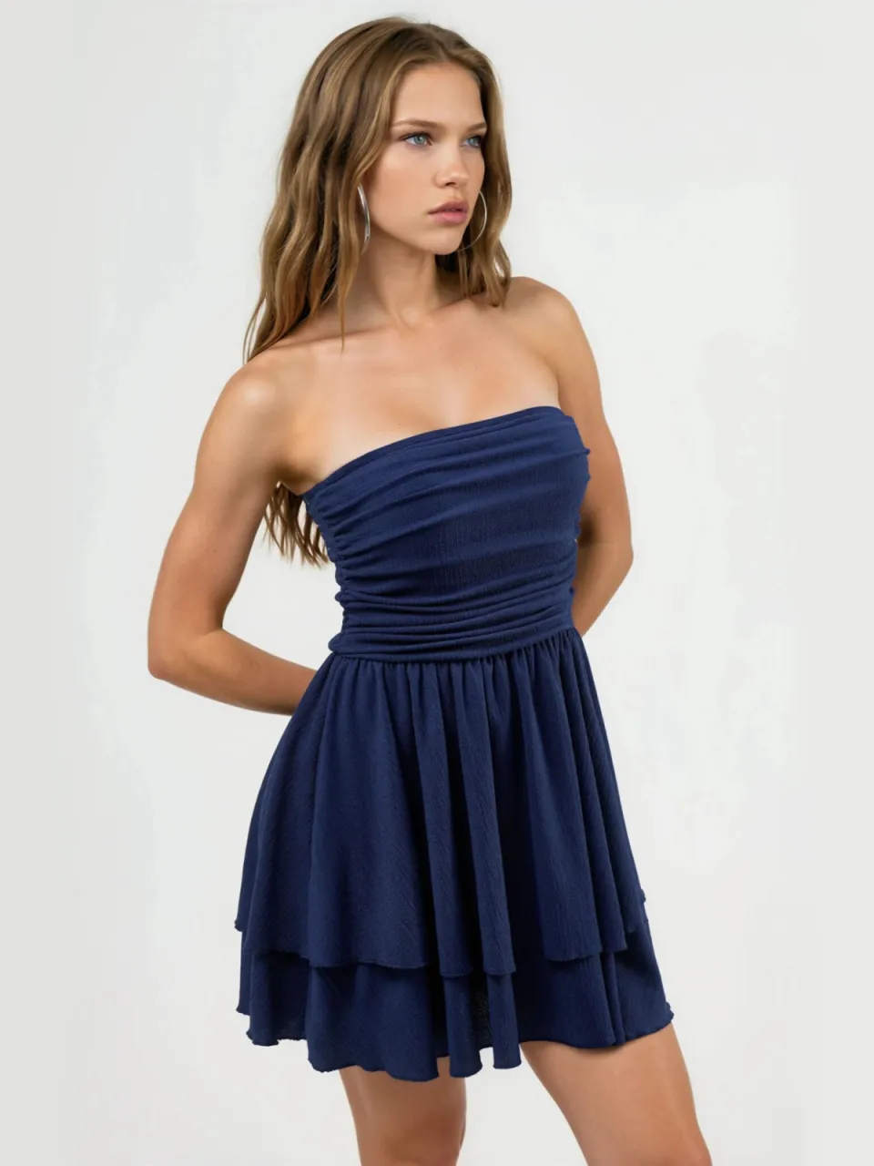 Hiccup Strapless Rimpel Mini-jurk Marineblauw