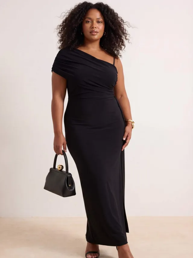 Trendyol Curve Dames Zwart Effen Maxi Mouwloos Casual Recht Grote maten Jurk