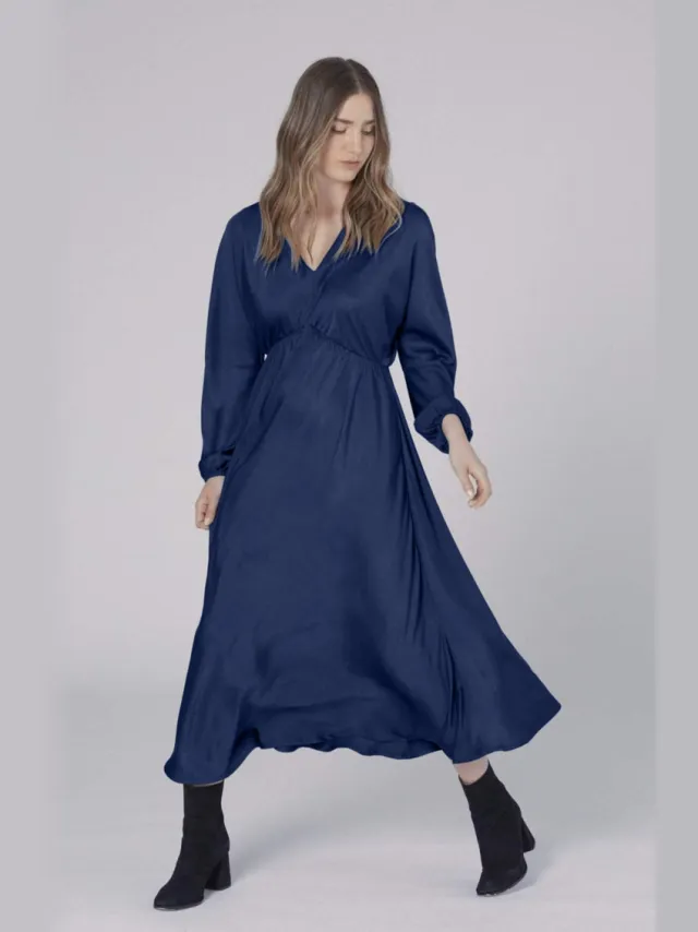 Neu Nomads dames vegan Midi Jurk Helena Middernachtblauw Extra donkerblauw