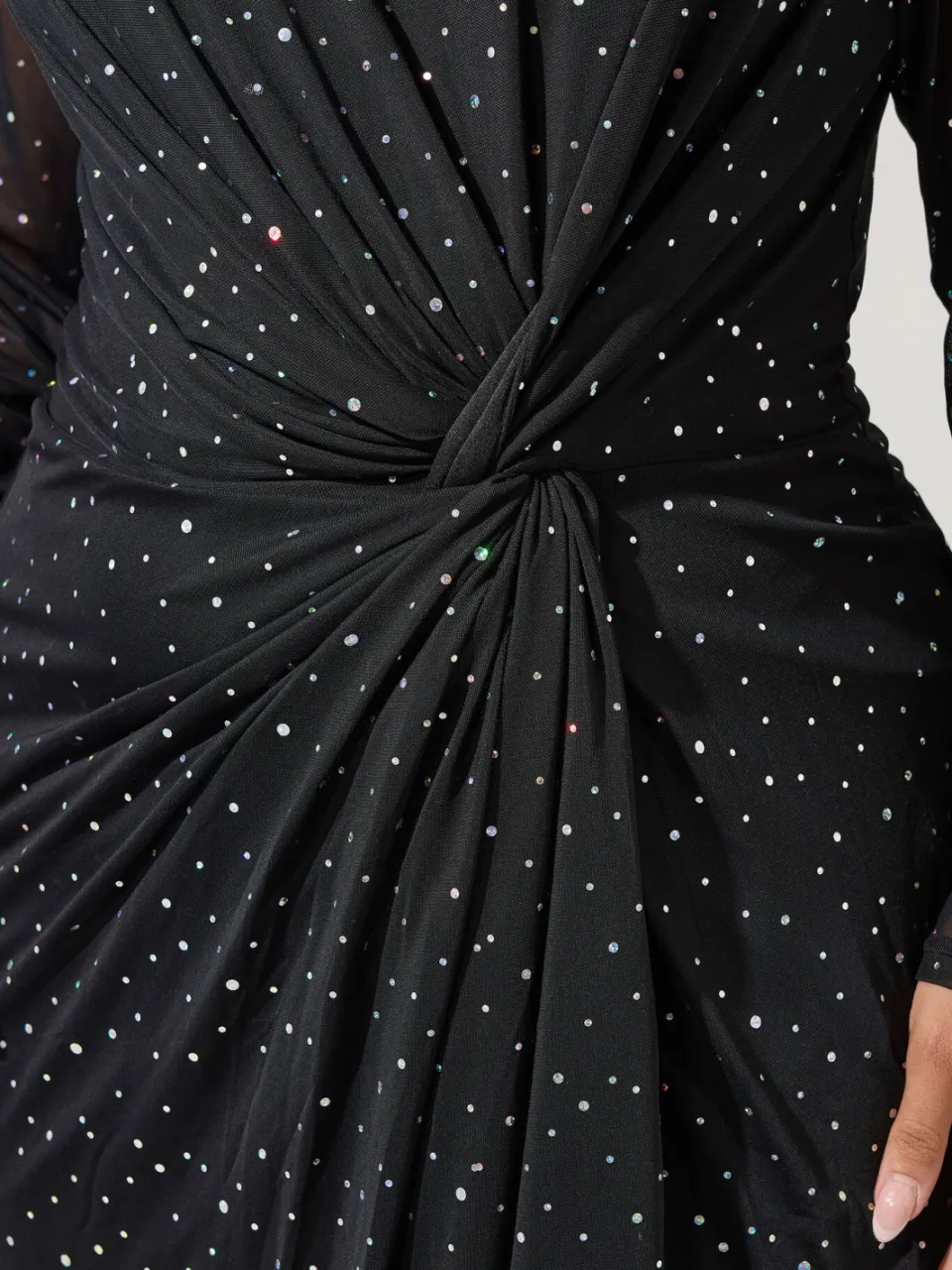 Yours London Zwarte Metallic Mesh Jurk Met Knoop Aan De Voorkant, foto 5