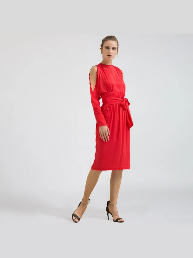 Smart & Joy Koude schouderbat mouwen jurk Rood