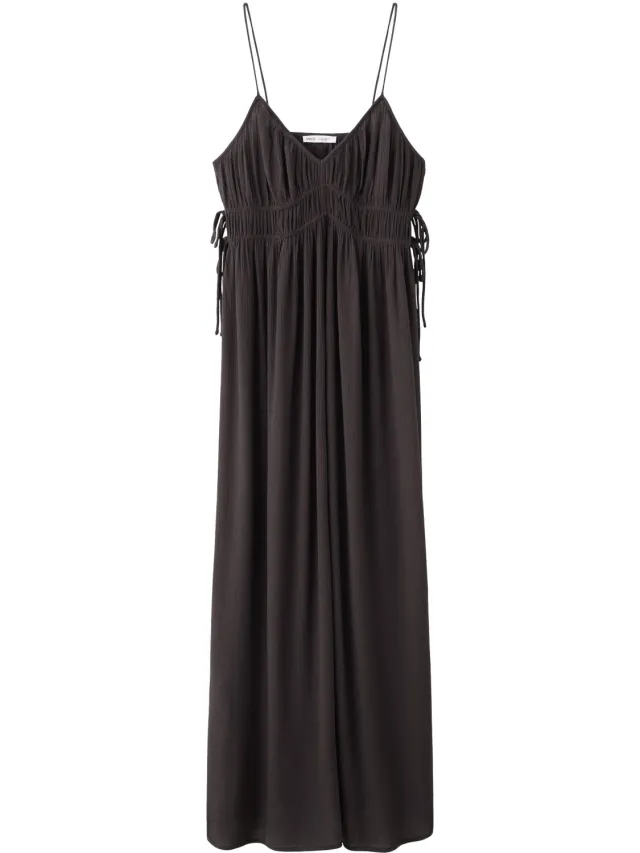 Mango Teen maxi jurk met plooien en smockwerk bruin, foto 2