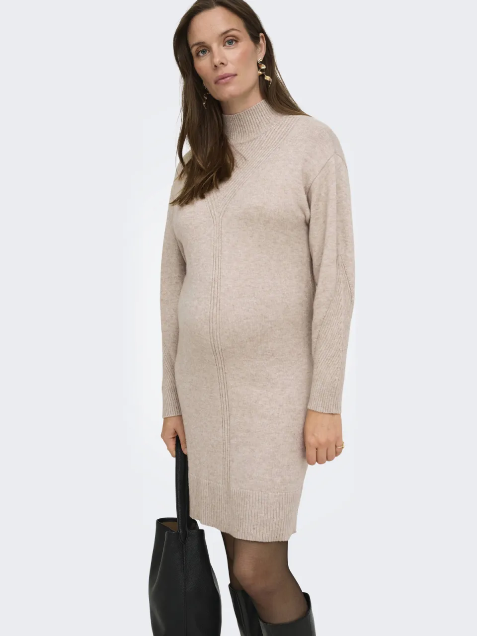 Only Maternity gebreide zwangerschapscoljurk beige, foto 3