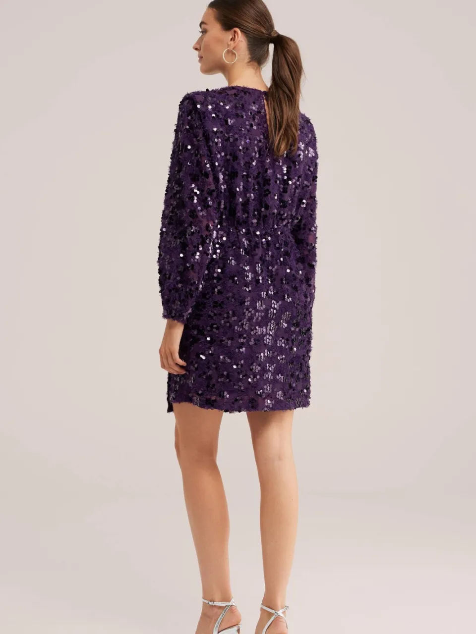 WE Fashion korte jurk met pailletten - donkerpaars, foto 3