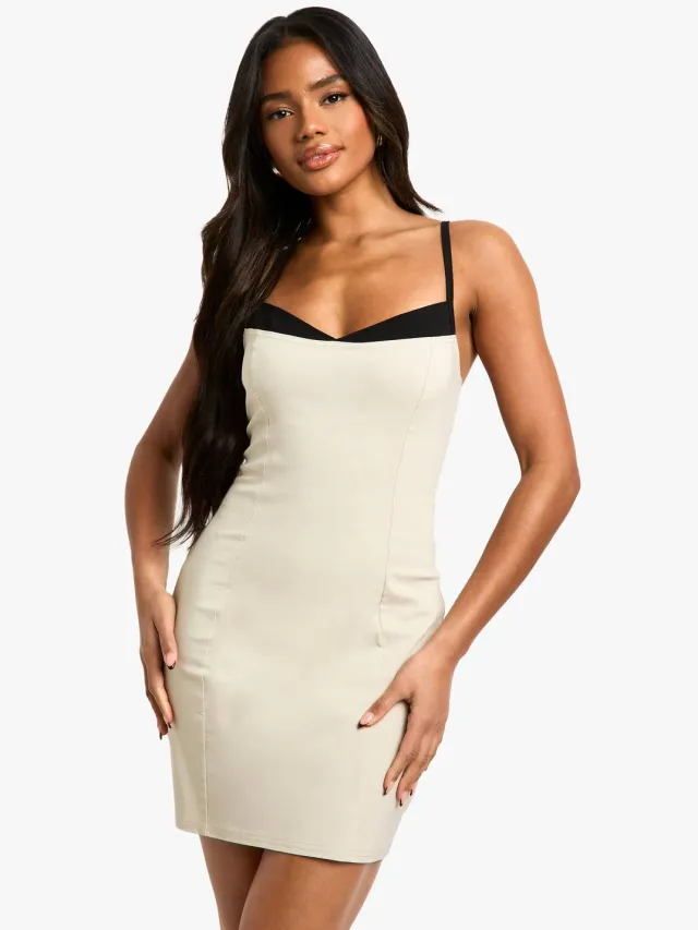 boohoo Dames Contrast Insert Bengaline Mini Jurk steen, foto 2