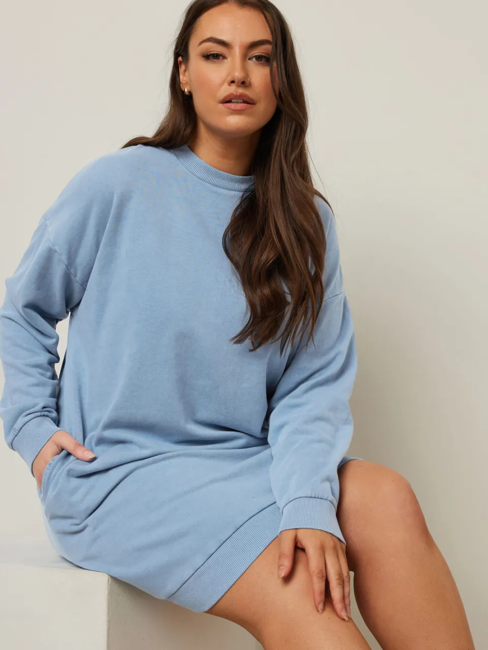 Yours Sweatshirtjurk Van Katoenmix Met Lange Mouwen In Lichtblauw-56 blauw, foto 4