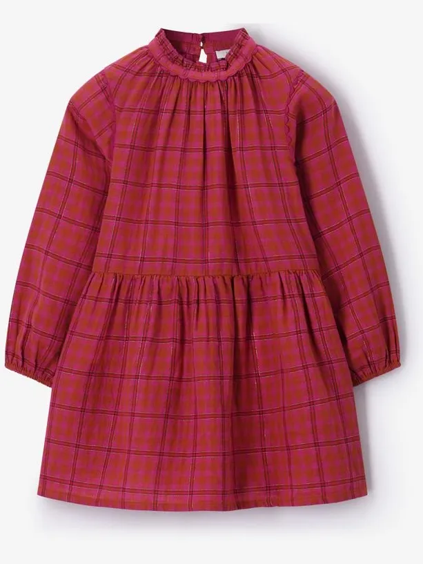 Sissy-Boy Donkerroze geruite jurk met lurex d.roze