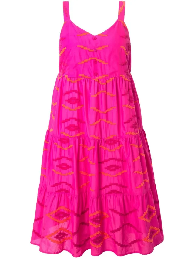 Studio Untold Dames - Midi-jurk A-lijn borduursel volants - Roze - Maat 46+