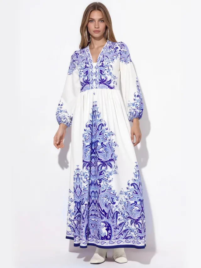 MSN Collection Paisley A-lijn Maxi Jurk Met Strikriem Veelkleurig