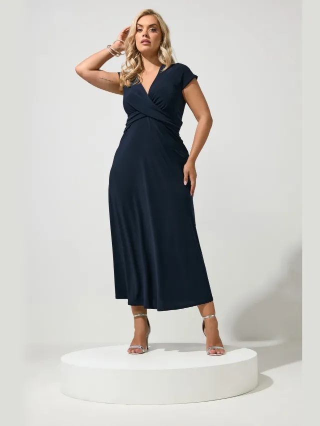 Yours London Jurk Met Gedraaide Voorkant In Marineblauw Blue