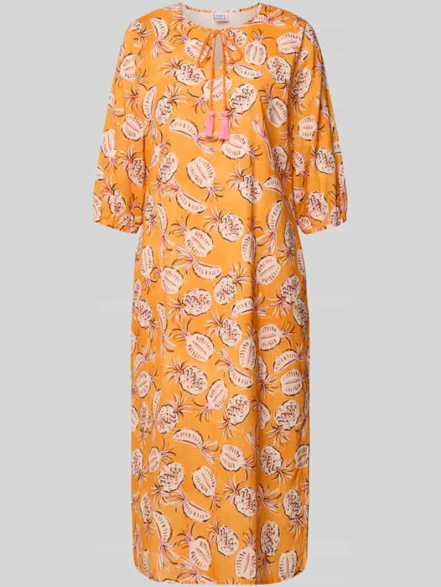 Emily Van den Bergh midi-jurk met druppelvormige hals en 3/4-mouwen oranje, foto 2