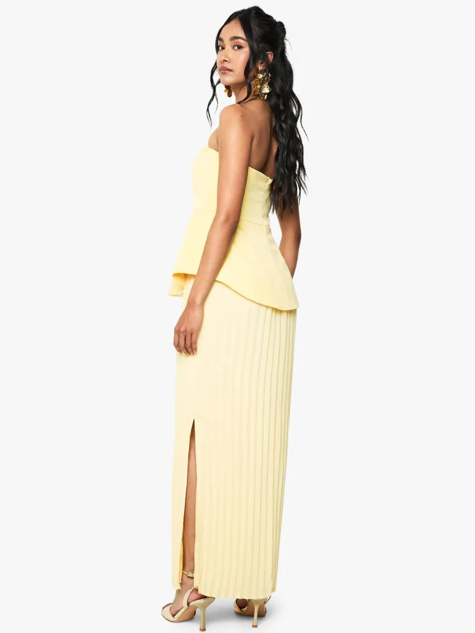 boohoo Dames Bandeau Peplum Chiffon Mix Maxi-jurk citroen, foto 2