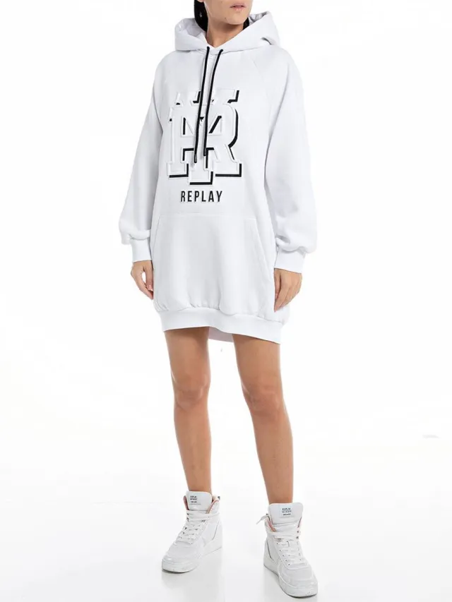 Replay W9057a.000.22706 Lang Mouw Jurk Wit S Vrouw White
