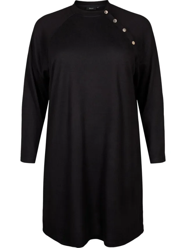 Zizzi VLUCCA, BUTTON ABK DRESS Dames Jurk - Black - Maat M (46-48) Zwart
