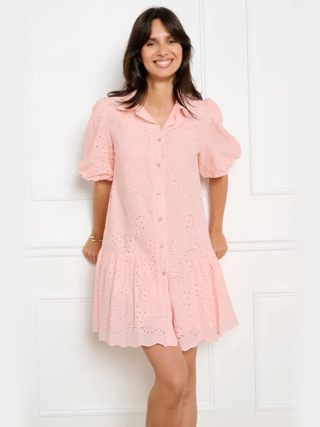 LOLALIZA broderie zomerjurk - zalm