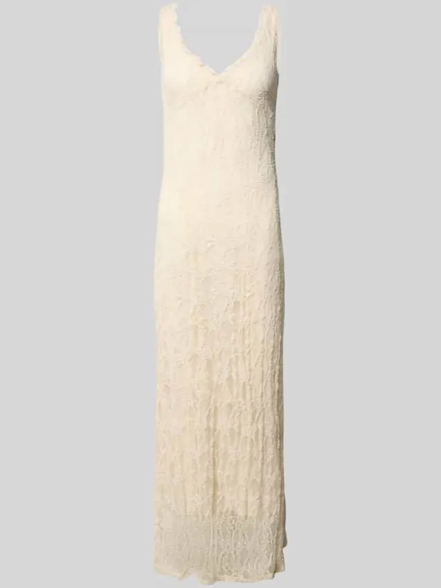 Only Nauw kanten jurk met diepe V-hals model 'ALBINA' ecru, foto 2